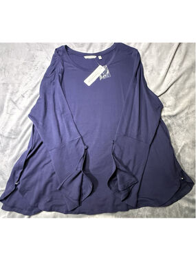 Soft Surroundings Bonair Blue Long Sleeve Button Accent Relaxed Top Size XS